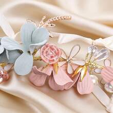 Elegant Pink Ceramic Flower Headband With Bow, Bridal Wedding Hair Accessory - Pink - View 6