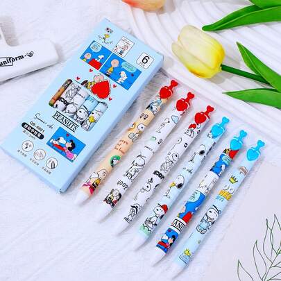 6pcs/Set Cute Cartoon Style Black Signing Pens/Ballpoint Pens/Rollerball Pens, School & Office Stationery, Writing Supplies, Also Suitable As Birthday Gift, Back To School Gift, Party Favor, Holiday Gift, Graduation Gift [Color Difference And Minor Flaws Are Normal, Do Not Affect Use, Random Style Delivery]