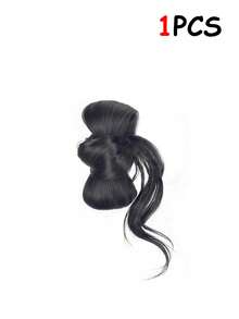 1 Set New Low Ponytail Wig, Curly Women's Hair, Hair Clips, Floral Hair Bun, Natural Fluffy Bottom Half, Faux Braided Hairstyle Set - Multicolor - View 9