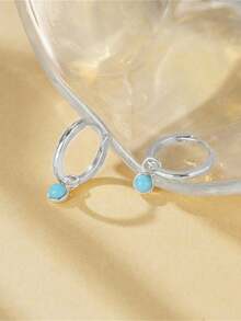 EleRunis 1对925纯银绿松石耳钉，耳骨穿孔耳廓耳环，适合女性日常佩戴，也适合婚礼、派对、订婚、周年纪念、情人节等场合。 - 銀色 - 查看 5