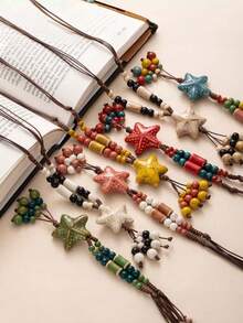 1pc Summer Dopamine Series Bohemian Colorful Beaded Starfish Necklace, Braided Rope Long Necklace Accessory, Best Gift For Valentine's Day And Beach Vacation - Multicolor - View 2