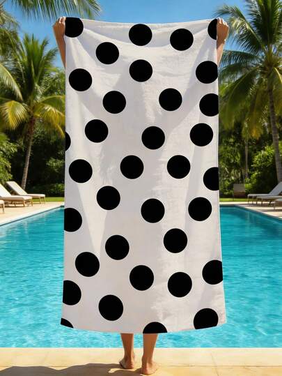 1条超柔软波点印花超细纤维沙滩巾，家居装饰，适用于海滩、游泳池、露营和旅行，极其舒适