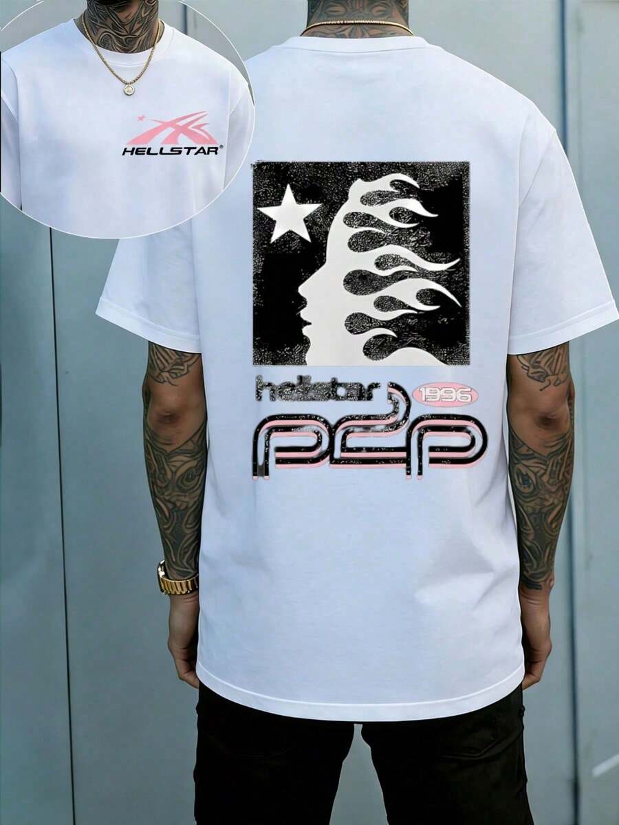 Hellstars 1996 PSP Fire Hair Star Vintage T-Shirt Double Sided Printed (220g 100% Cotton T-Shirt),Summer Clothes, Men's Tops, Casual And Comfortable, Fashionable Graphic Tee, Unisex Style - 白色 - 查看 1