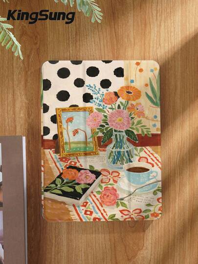 Kingsung 复古波点治愈系插画平板电脑保护套，兼容 iPad 9.7/10.2/10.5/10.9/12.9/Pro 11（第十代）、Galaxy Tab S6 Lite 10.4、Kindle Paperwhite（第十二代，2024 年款）、Kindle（第十一代，2022 年款）、Kobo Clara Color，提供柔软防震保护，支持智能支架/自动唤醒/睡眠功能。