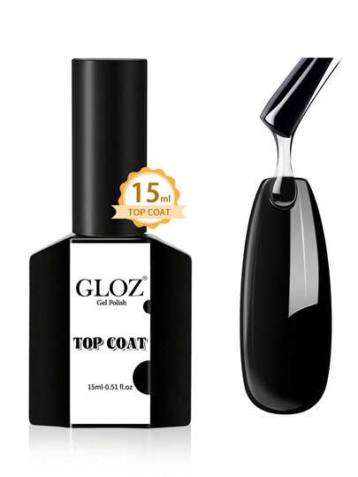 GLOZ 15ml Top Coat- No Wipe Top Coat Gel Nail Polish High Gloss Shine Finish Long Lasting Home DIY Professional Manicure Need UV Lamp Curing
