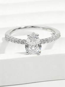 1枚优雅时尚经典简约闪亮925银水滴形单钻戒指，适合女性，可作订婚、结婚、约会、派对礼物。 - 銀色 - 查看 1