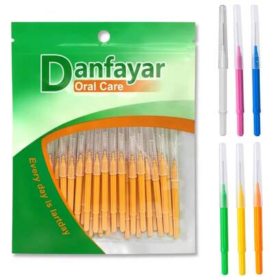 Danfayar 66pcs Dental Floss Brushes, Interdental Brushes For Adults, Soft Bristle Flexible Steel Wire Straight & I-Shaped, 6 Different Color Models With Protective Caps
