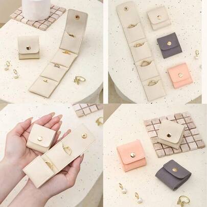 1pc Foldable Genuine Leather Travel Jewelry Roll - Multi-Compartment Portable Jewelry Storage Box, With Buckle Design, Suitable For Earrings, Rings, Necklaces, Bracelets - Compact Storage Box For Travel And Daily Use, Jewelry Roll