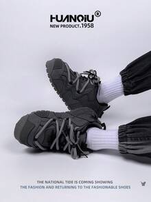 HUANQIU 2026 New Men's Shoes, Men's Sneakers, Thick-Soled Casual Shoes, Fashionable Multi-Functional Lightweight Comfortable Lace-Up Sneakers, Soft-Soled Casual Shoes, Running Shoes, Gray All-Season Shoes - Dark Grey - View 7