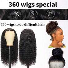 ZHENDEFA 隐形绑带360°蕾丝前假发，真人发，预先拔毛，360°杰瑞卷发，无胶蕾丝真人发假发，湿润波浪360°蕾丝假发，女士款 - SNatural - 查看 9