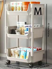 1pc Open-Shelf Storage Cart, Multi-Layer Floor Standing Rack For Home Living Room, Snacks, Backpacks, Large Capacity Storage For Household Items, Cosmetics, Kitchen Vegetables, Student Dorm, Bathroom Supplies - White - View 10