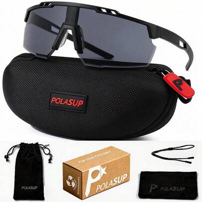  Kính thể thao nam POLASUP thời trang, kính đạp xe, chạy bộ, lái xe kèm hộp đựng cứng, khăn lau, túi, dây đeo và hộp đựng phụ kiện ngoài trời.