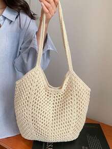 1个新款休闲沙滩单肩包，手工编织大容量镂空度假包，适合休闲、街头、度假，可作为生日礼物送给女友/妻子或日常使用。 - 彩色 - 查看 4