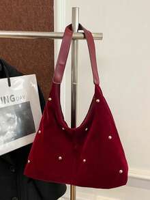 Túi xách thời trang mới, túi tote phong cách nữ tính, túi đinh tán, túi đeo chéo nhung cá tính dành cho nữ đi làm. - Màu Đỏ Sâu - Xem 7
