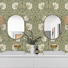 William Morris Style Retro Floral Pattern In Sage Green And Yellow, Suitable For Bedroom Accent Wall, Cabinets And Other Home Decor - C - View 2