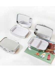 1pc Portable Mini Square Metal Pill Box, Jewelry Box - Multicolor - View 4