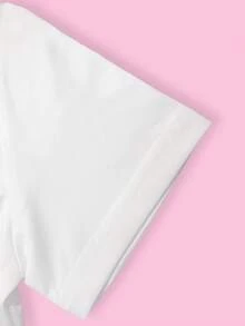 Women's Letter Print Crew Neck Short Sleeve Crop Top - trắng - Xem 4