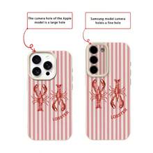 Striped 1pc TPU Material Cute Healing Lobster Pattern Phone Case Suitable For Apple 17 Pro Max/17/16 Pro Max/15/13/12/11, S20 FE/A15/S24/A55, Note 11/Note 12/Note 13 Pro, Full Coverage Anti-Drop Soft Protective Phone Cover,International Version, Not The Domestic Version - White - View 7