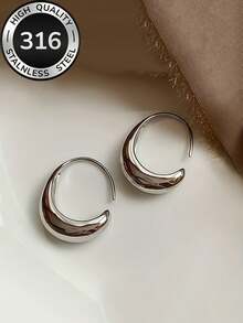 1 par de pendientes minimalistas modernos con forma de arco abierto, de acero inoxidable 316 chapado en oro de 18 quilates, diseño de arco elegante y versátil, adecuado para el uso diario y salidas - Pendientes curvos - Ver 9