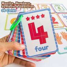 36pcs Number Connection Flash Cards, Learning Year, Month, Math Symbols And Gestures, Early Education Montessori Teaching Aids For Toddlers - Multicolor - View 3