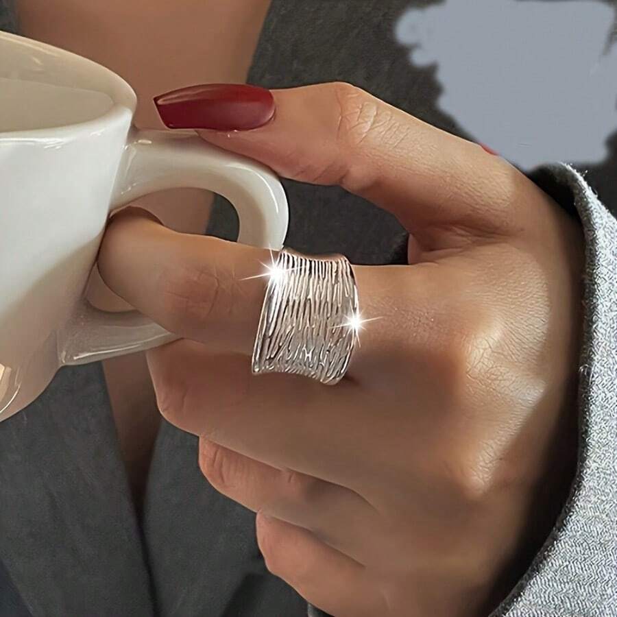 精致腰形戒指，几何宽边时尚个性嘻哈开口戒指，可调节食指戒指，新品上市 - 查看 1