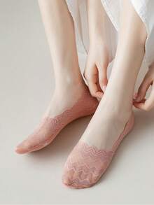 1/5/10双装 女士春夏时尚菱形薄蕾丝防滑不脱落吸汗透气隐形袜 - 彩色 - 查看 7