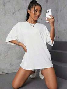 1 Pcs Cute Casual 100% Cotton Women's Plain T-Shirt, Summer Top For Beach Vacation - 白色 - 查看 5