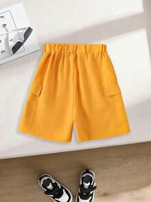 青少年男童极简主义英文字母印花圆领短袖T恤套装，清新夏季新品 - 杏色 - 查看 6