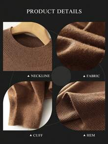 Women's Mock Neck Merino Wool Top Fall Winter Sweater Classic Simple Elegant Cable Long Sleeve Knit Tops Autumn Outfit For Women Fall Clothes - Brown - View 9