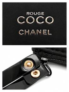 CHANEL Estuche mini de lápiz labial ROUGE COCO, bolsa de maquillaje compacta negra con logotipo dorado, correa tejida, organizador de cosméticos portátil para viajes - Negro - Ver 2