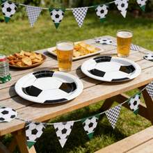 10pcs/Set White Soccer Pattern Plates, Suitable For Birthday Parties, Family Picnics And Other Occasions - Black and White - View 8