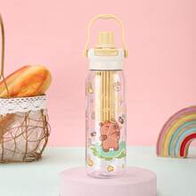 1个800毫升透明卡通塑料水杯，高品质茶水分离，吸管杯，可直接饮用，开学季儿童礼物 - 彩色 - 查看 15