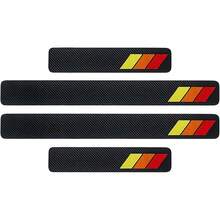 New-  4PCS Tri-Color Door Sill Tectors, Anti-Scratch Carbon Fiber Entry Step Guard Sticker,  Car Front/Rear Door Threshold Tection Stripe For Most Vehicl(Red) - Red - View 1