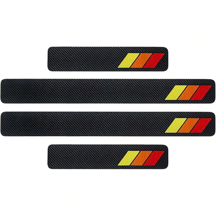 New-  4PCS Tri-Color Door Sill Tectors, Anti-Scratch Carbon Fiber Entry Step Guard Sticker,  Car Front/Rear Door Threshold Tection Stripe For Most Vehicl(Red) - Red - View 1