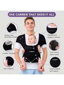 Baby Carrier Newborn To Toddler, Cozy Baby Wrap Carrier, Ergonomic Newborn Carrier With Waist Support - Black - View 5