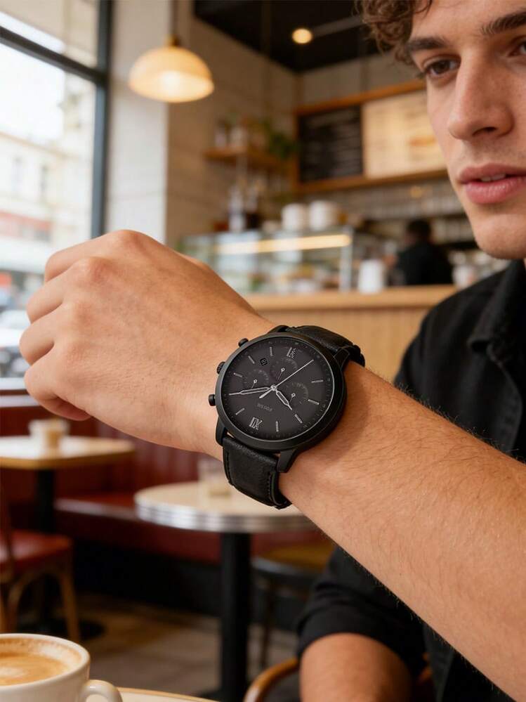 Unisex Quartz Fashion Watch, Blue Round Dial, Leather Strap, Business Casual Style, Minimalist Daily Essential, Suitable For Work And Travel, Great Gift For Boyfriend And Father, FS5503 - Grey - View 4
