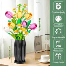 1250pcs/249pcs Flower Bouquet Building Blocks Set, Creative DIY Plant Bouquet Decor, Tulip & Daisy Artificial Flowers, Ideal Gift For Women - Birthday, Mother's Day Or Valentine's Day - Multicolor - View 3