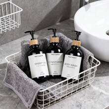 3pcs 500ml Shampoo Dispenser Set With Labels, Suitable For Storing Shower Gel, Shampoo, Lotion In Bathroom, Also Can Be Used As Home Decor, Ideal For Bathroom, Autumn And Back To School Season - Black - View 2