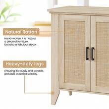 Versatile Boho-Style Sideboard – Rattan Storage Unit With Doors And Shelves – Ideal For Living Room, Kitchen, Hallway – Natural Oak Finish, Bohemian Style - Wood Grain Color 76*80*40 - View 7