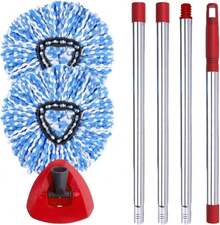 ANREKEYH Spin Mop Head, Base, Handle Replacement For O-Ceda EasyWring RinseClean Microfiber Spin Mops, 2 Microfiber Mop Refills, 1 Triangle Head Cover And 30-58in Handle (Blue (2-Tank System)) - ColorA - View 1