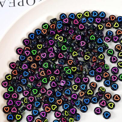 200pcs Colorful Acrylic Heart Beads DIY Jewelry Making Supplies