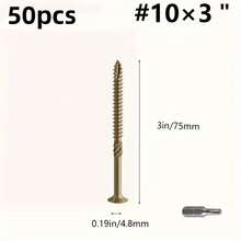 50 ốc vít sàn chịu lực cao, cỡ #8 #9 #10, thép carbon, bề mặt oxy hóa, ốc vít gỗ ngoài trời, lớp phủ epoxy chống gỉ, màu nâu, đầu vít hình sao T25. - Nhiều màu - Xem 14
