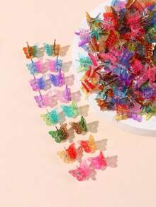 20/30pcs Random Color Butterfly Hair Clips For Girls, Everyday Wear Butterfly Hair Claws - Multicolor - View 2