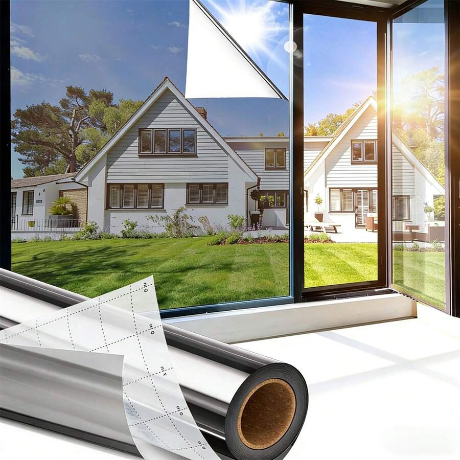 1 Roll One Way Daytime Window Privacy Film See Out Not In, Window Tint For Home, Reflective Mirror Glass Windows Coverings Sun Heat UV Blocking - Silver - View 1