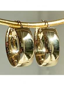 Pendientes de aro dorados minimalistas de moda, pendientes lisos y redondos, accesorio de joyería versátil y exquisita para uso diario - Dorado - Ver 1