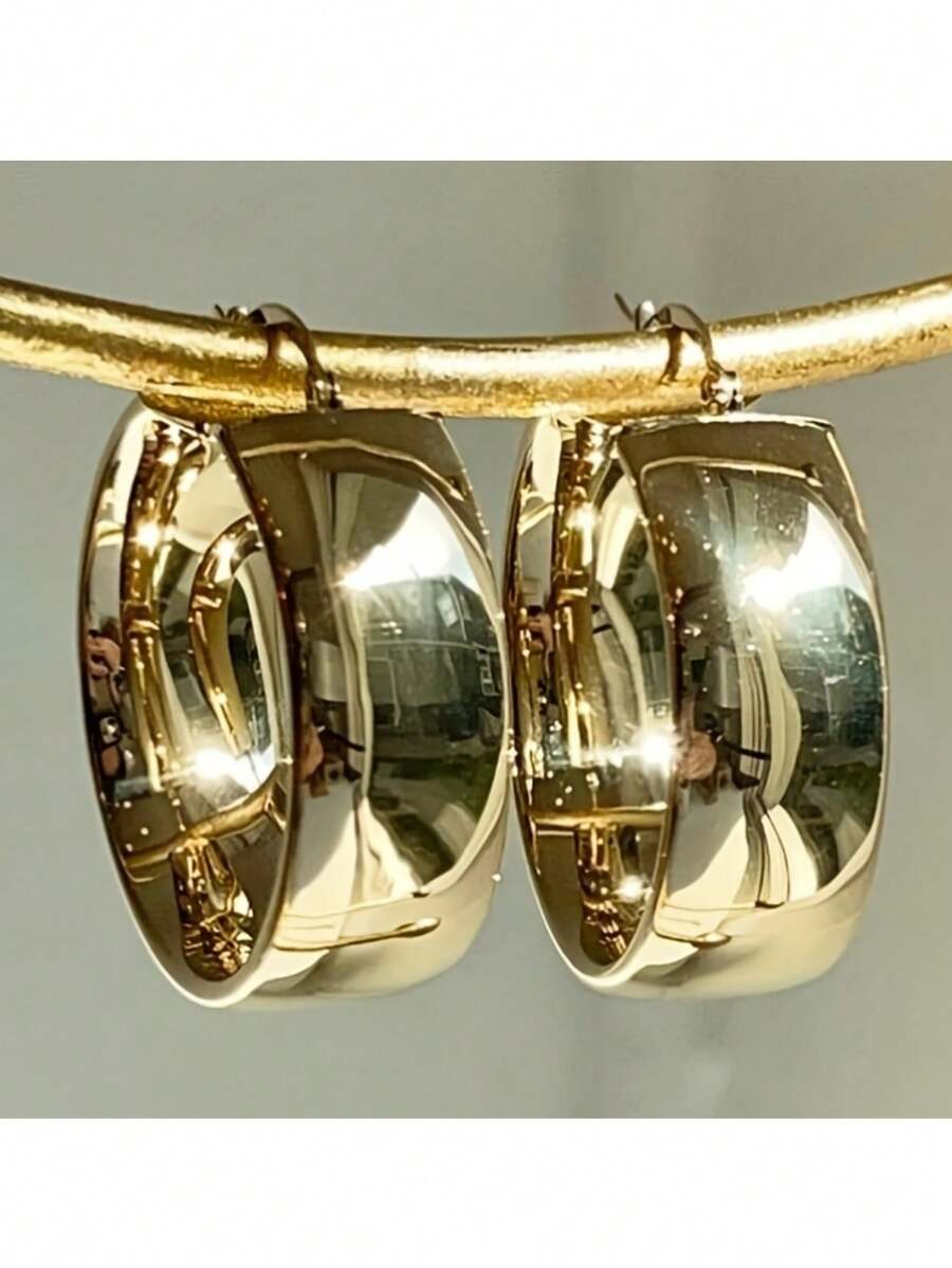 Pendientes de aro dorados minimalistas de moda, pendientes lisos y redondos, accesorio de joyería versátil y exquisita para uso diario - Dorado - Ver 1