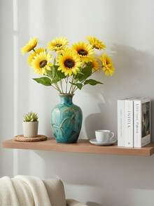 8Pcs Large Sunflowers Artificial Flowers Full Bloom Long Stem Artificial Sunflower Tall Sun Flowers Giant Silk Sunflowers With Stem Fake Sunflower Floral Arrangement For Home Wedding Decor - 黃色 - 查看 5