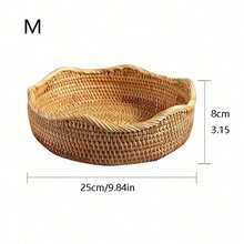 1 chiếc khay tròn viền lượn sóng bằng mây, giỏ đựng rau củ quả nhà bếp, hộp đựng đồ đan thủ công. - màu nâu - Xem 10