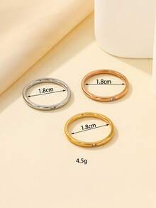 1枚/3枚装不锈钢时尚简约金色、银色、玫瑰金戒指，镶嵌多颗白色水钻，适合女性日常佩戴或作为礼物 - 彩色 - 查看 4