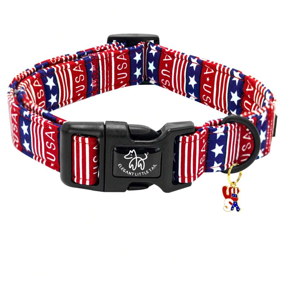 Elegant Tail Design Pet Collar, Adjustable Soft Plastic Buckle Collar For Small/Medium/Large Dogs, Patriotic Pet Gift - Red Violet - View 1